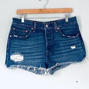 Levis 501 Shorts 30 Blue Denim Distressed Classic Jeans Festival Beach Shortie